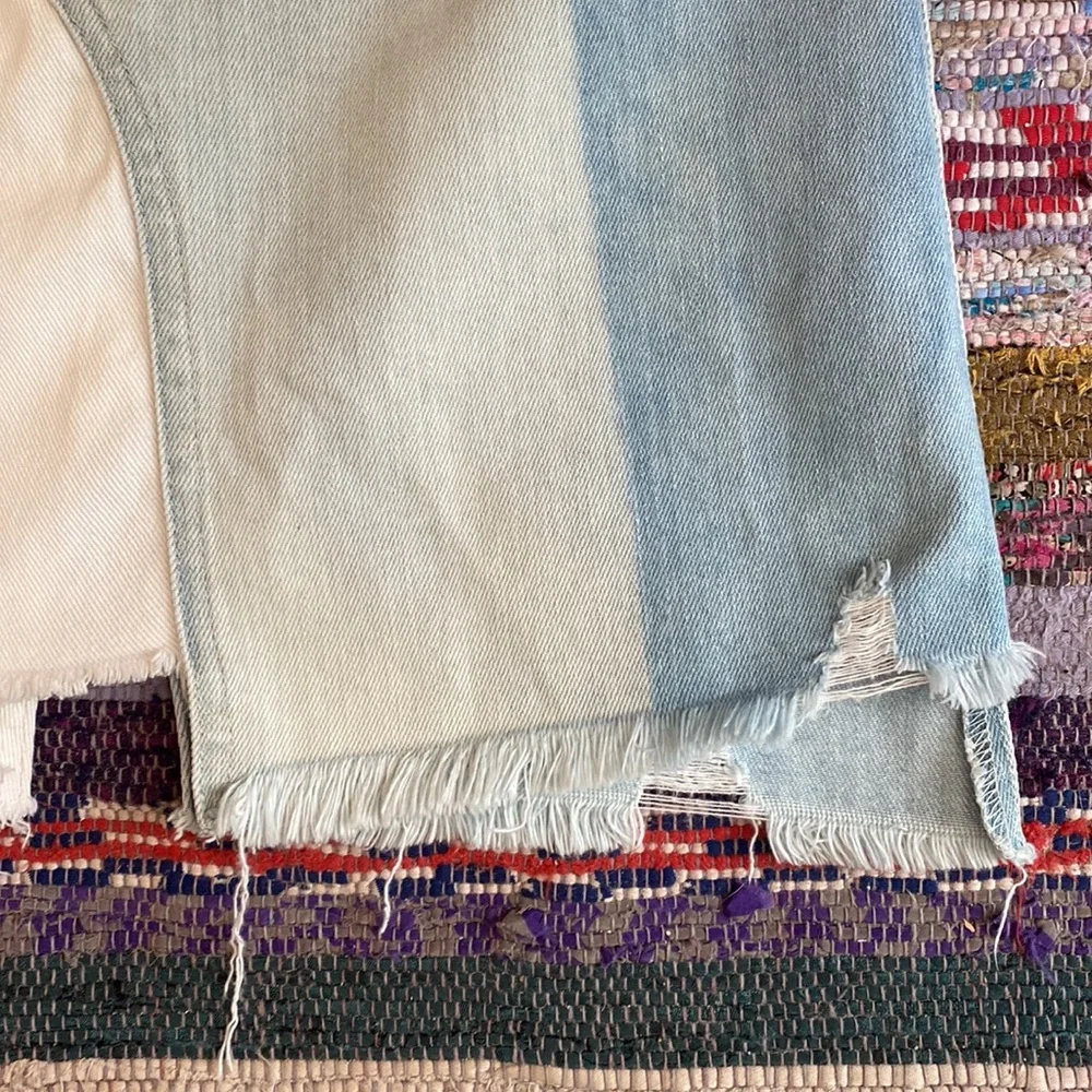 Tractr Jeans Skirt, Distressed Patchwork in Light Wash Blue & White, Sz L. - Picture 3 of 7